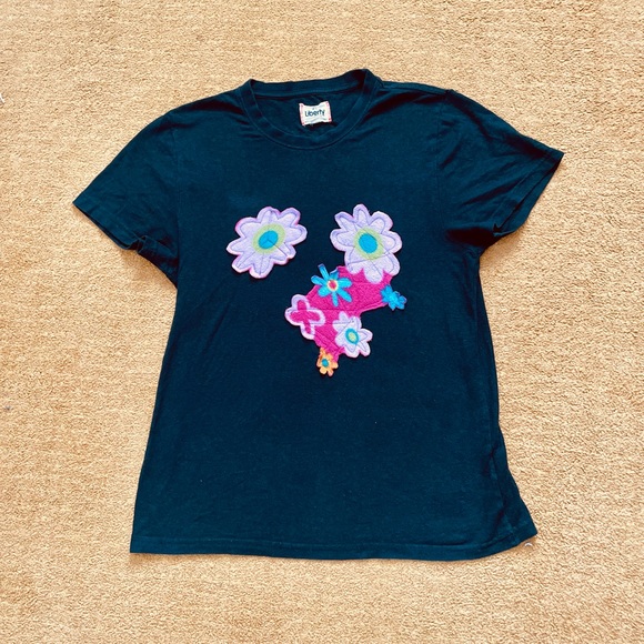liberty Tops - Organic cotton Upcycled fleecy flower power t-shirt